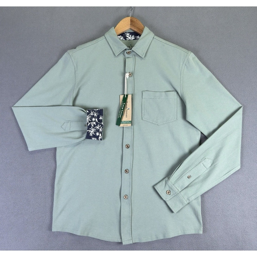 Tailor Vintage Shirt Small Green Comfort Stretch Oxford Flip Cuff Minimalist New - Picture 3 of 10